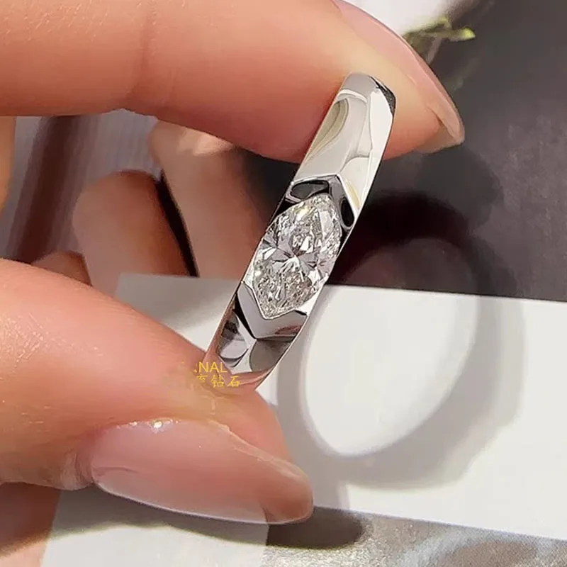 Bague en or blanc massif platine pt950, bague en diamant de laboratoire IGI, forme radiante, couleur DE, bague de mariage ﻿