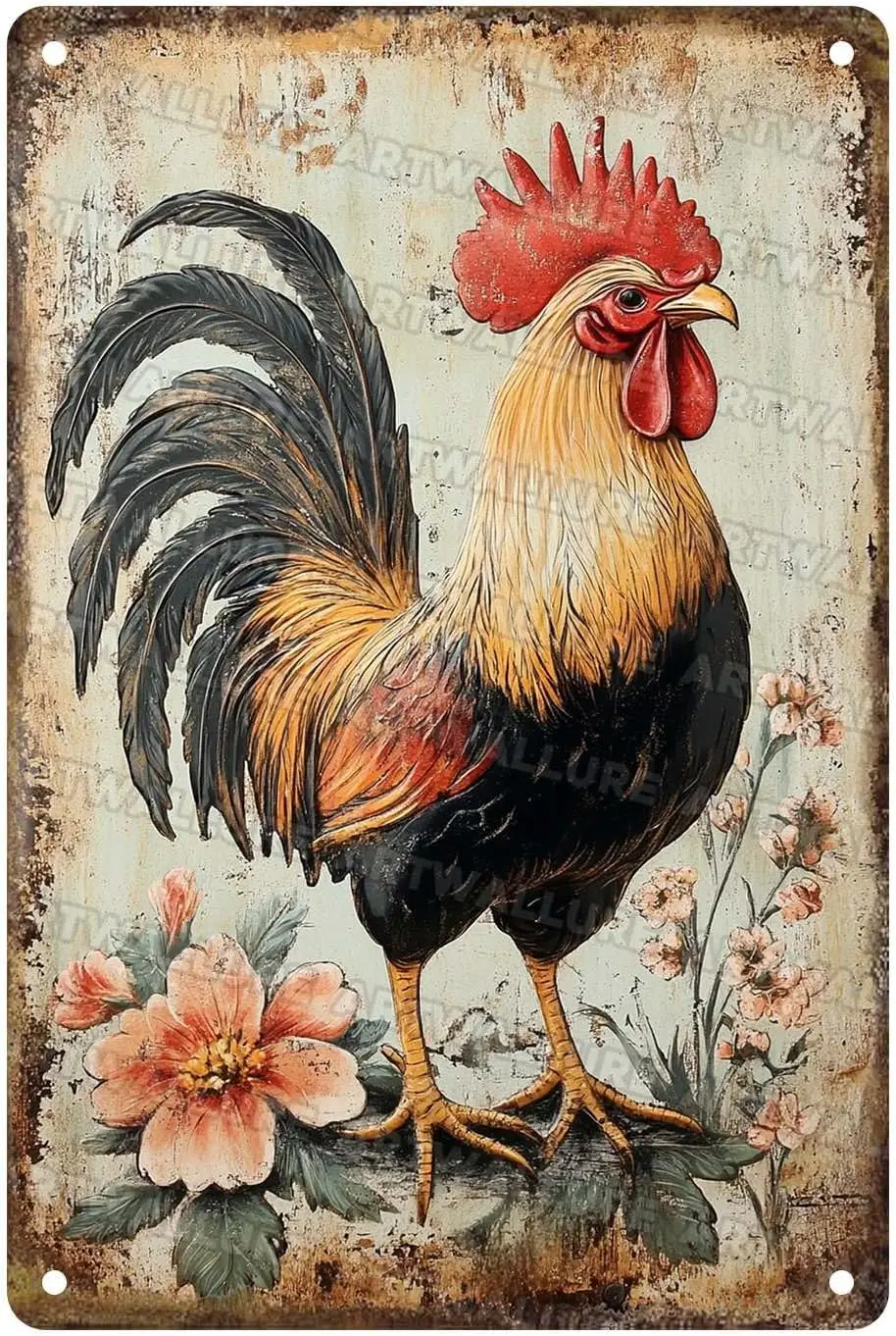 Vintage Metal Tin Signs Chicken And Flowers Farm Decor Wall Sign for Home Garden Kitchen Yard --Tin Sign