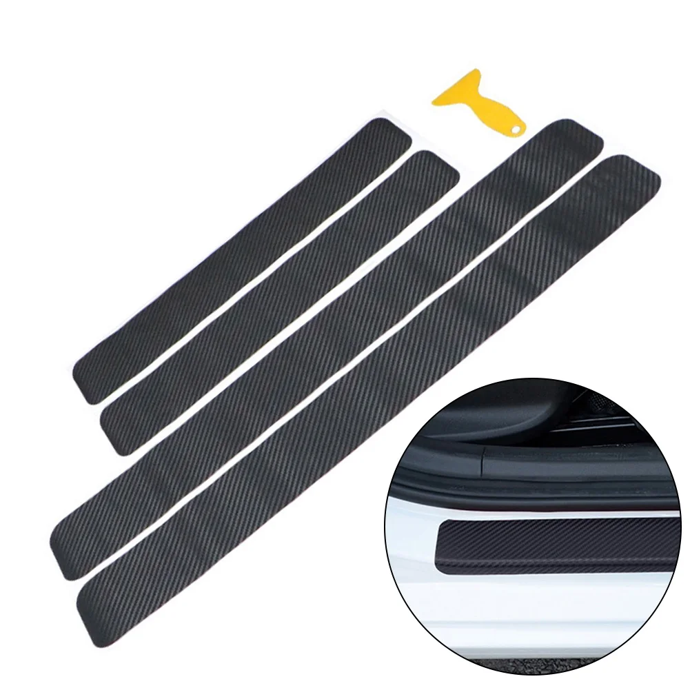 

4pcs Anti-scratch Sticker Sticker Accessory 60*6.8*2cm Black Carbon Fiber Texture Door Sill Anti-scratch Cover