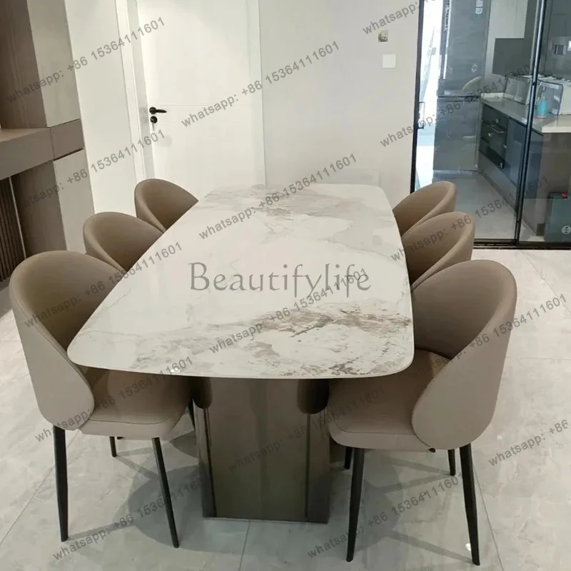 LJY Rectangular Italian Dining Table Bright Luxury Combination White Dining Table Family Chair Wohnzimmertisch Furniture For Hom