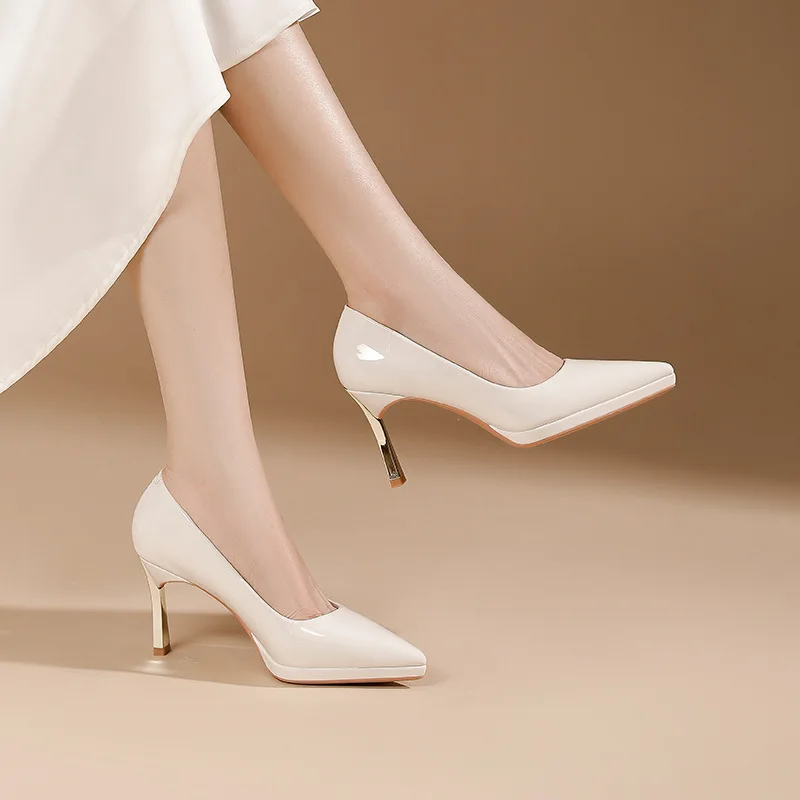 Women's Pointed Waterproof Table High Heels Patent Leather Thin Heels Fashion Women's Shoes Commuter Dating Banquet Shoes