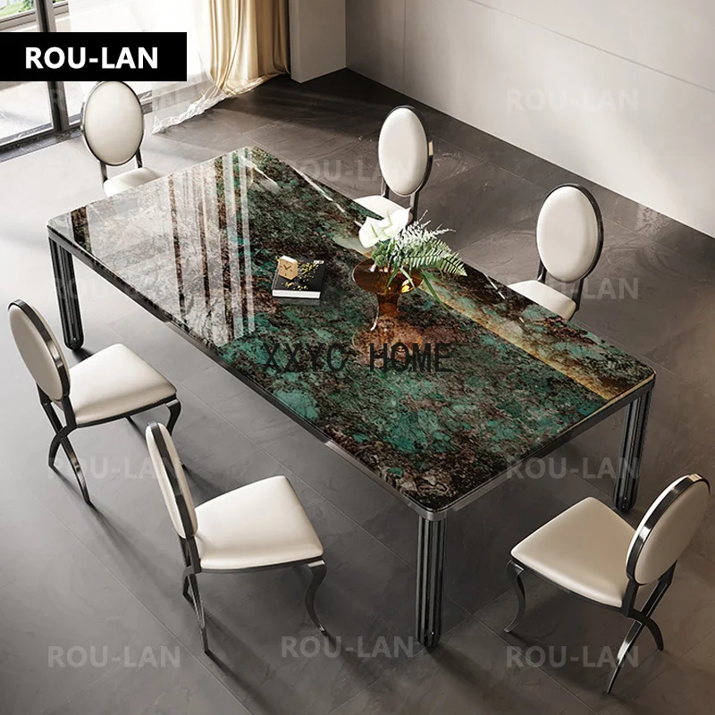 Light Luxury Post-Modern Marble Dining Table And Chairs Combination Of Simple High-Grade Rectangular Dining Table