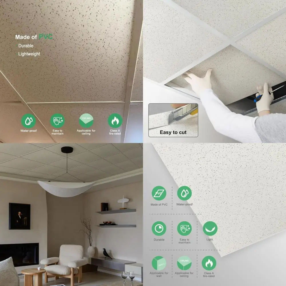 

Водонепроницаемые моющиеся потолочные панели из ПВХ 24x48 дюймов - огнестойкие, высококачественный материал, покрывают 80 кв. футов. Плитка Ft., упаковка 10 штук