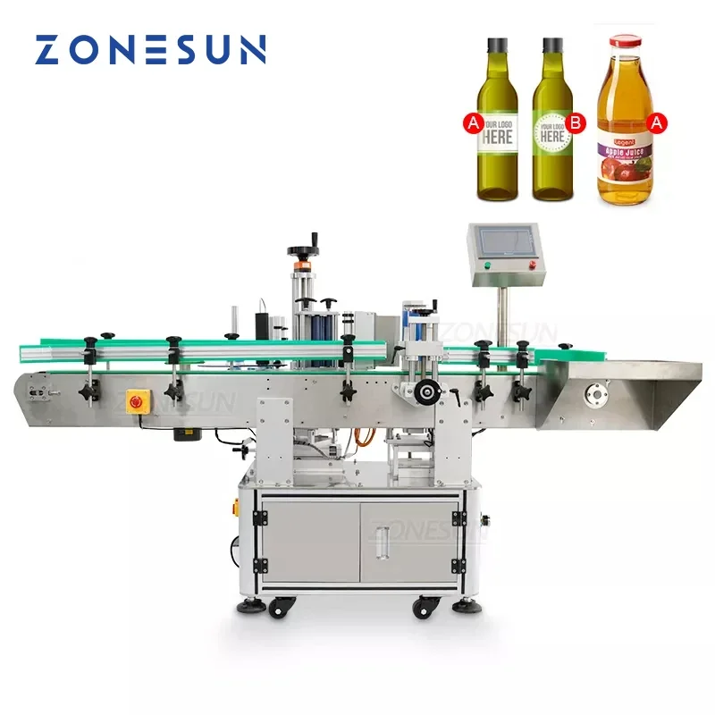 ZONESUN Automatic Round Bottle Labeling Machine Label Applicator Food Can Vertical Roll Bottle Sticker Labeling Machine