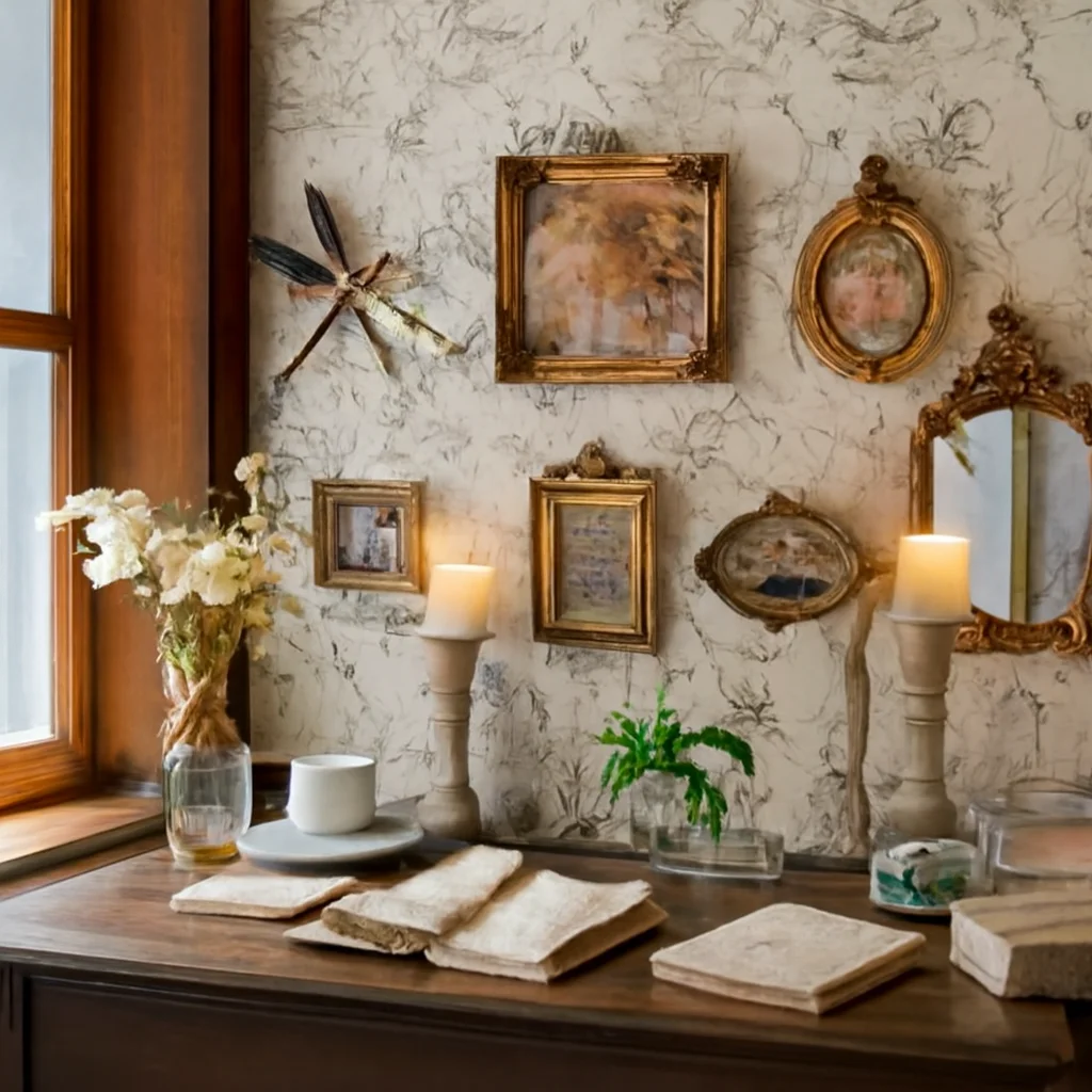 

Artistic and Luxurious Wall-mounted Photo Collage with Vintage European Style Home Decor Relief Picture Frame and Mirrored Frame