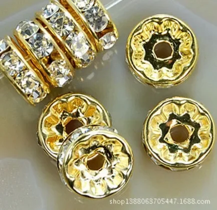 100Pcs/Lot 4/6/8/10/12mm Metal Rhinestone Crystal Rondelles Bead Loose Spacer Beads  Bracelet Accessories n3