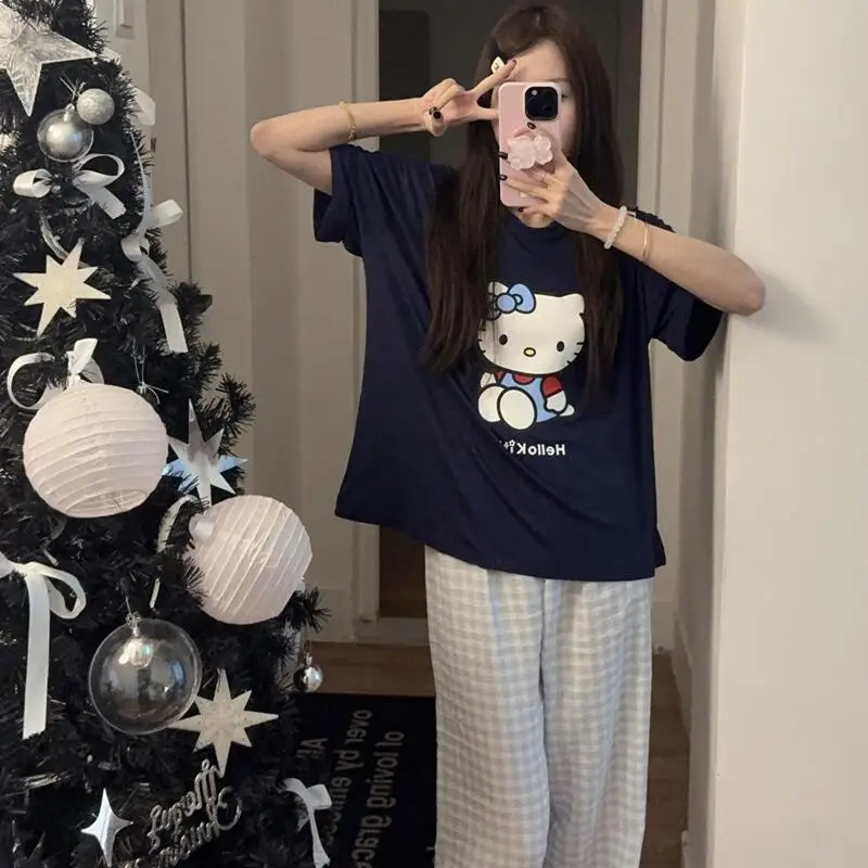 

Women's Pullover Short Sleeved Trousers Home Wear Set Women's Summer New T Shirt Home Wear Girl Fashion Sweet Soft Two Piece Set
