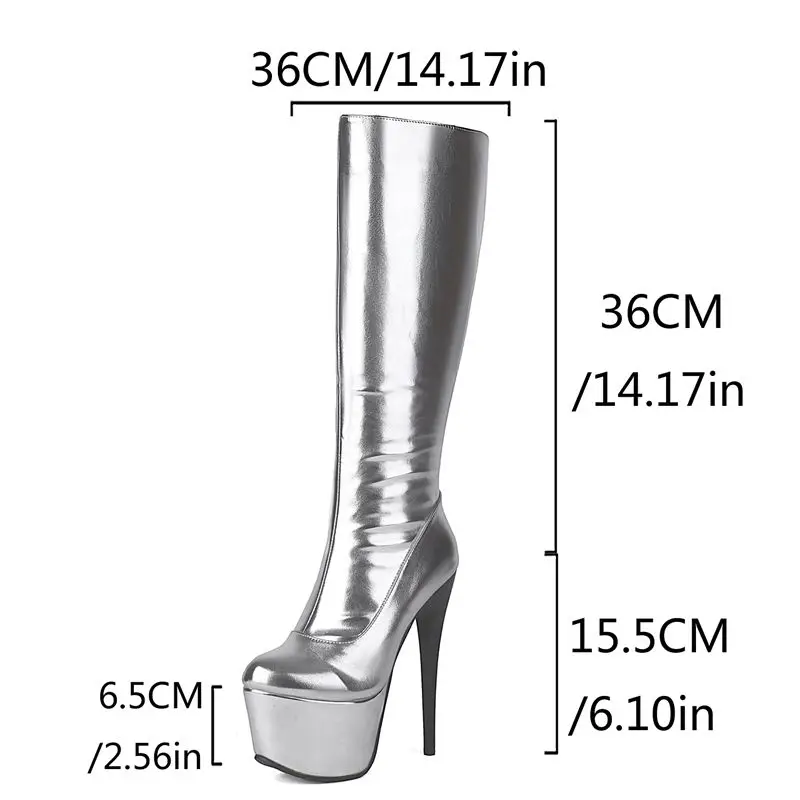 Girseaby مثير المرأة أحذية الركبة عالية جولة تو 15.5 سنتيمتر خنجر عادية 6.5 سنتيمتر منصة سستة حجم كبير 45-47 موضة نمط الحفلات #3