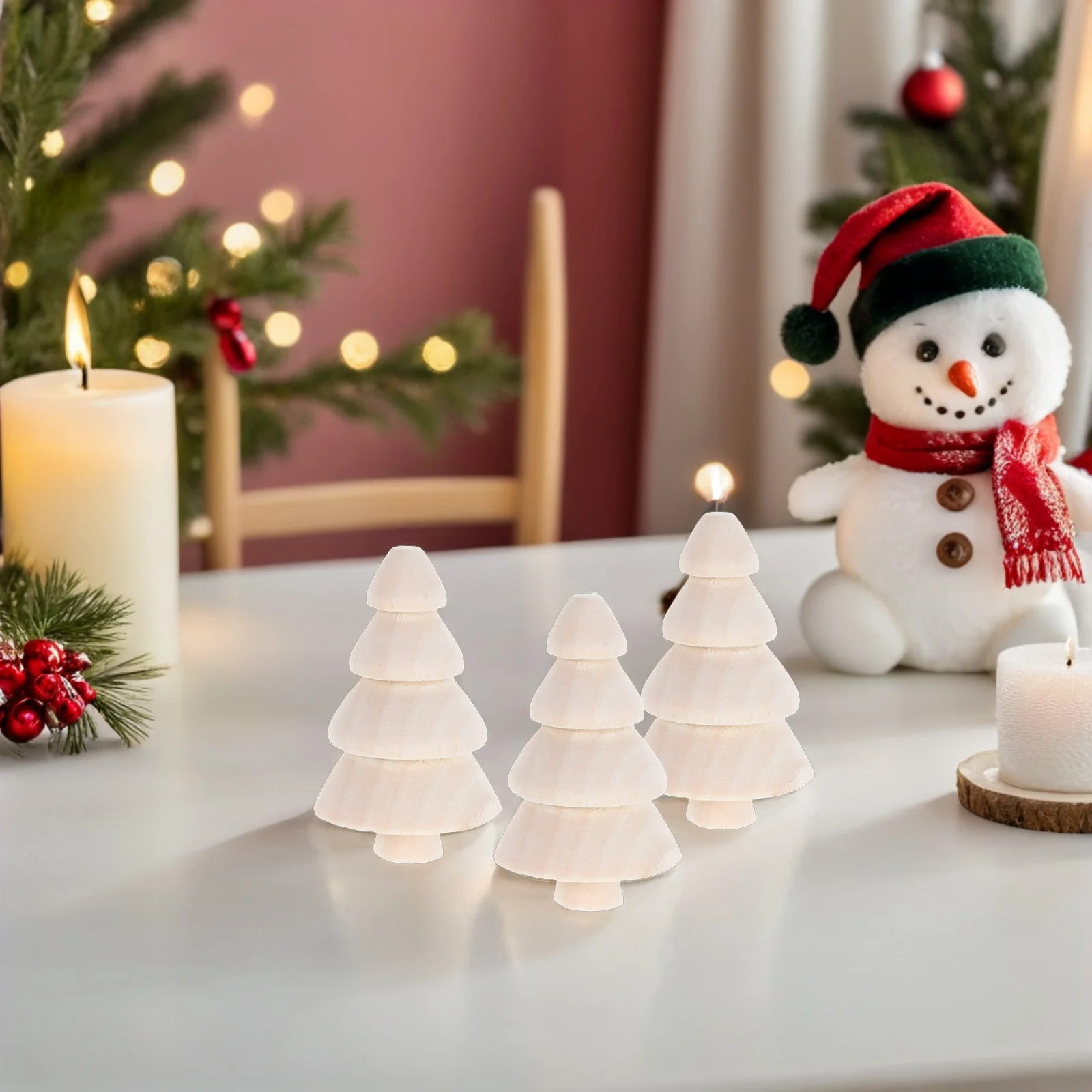 

10 Pcs Mini Wooden Christmas Tree DIY Craft Crafts Desktop Xmas Ornament Decor Blank