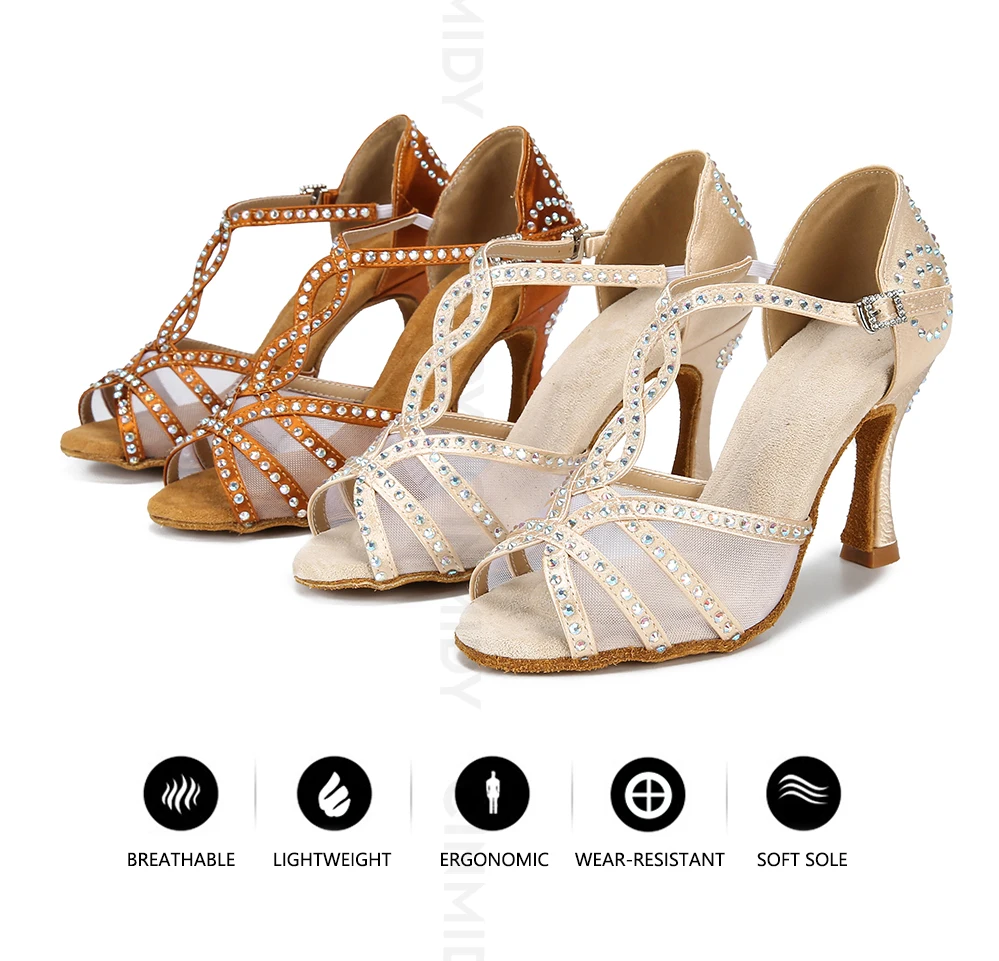 CINMIDY Mesh-Latin-Tanzschuhe für Damen, Satin-Tanzschuhe, bequeme Partyschuhe mit weicher Sohle, Salsa-Ballsaal-Tanzschuhe – Detail 4