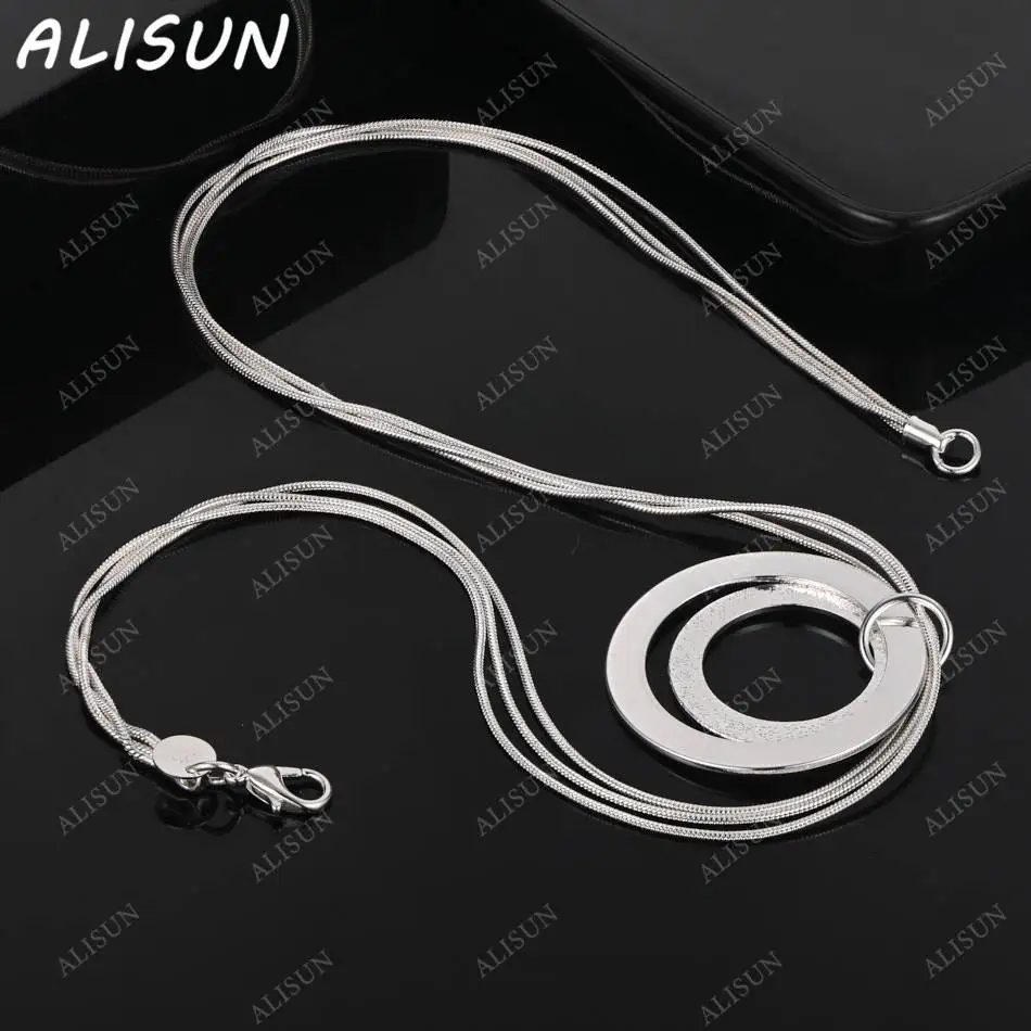 

ALISUN 925 Sterling Silver 45cm Round Pendant Necklace For Women Charm Trend Birthday Gifts Fashion Party