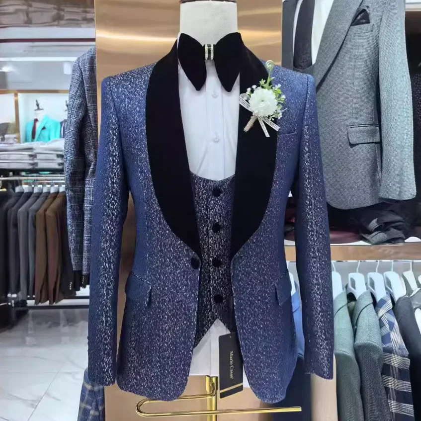 

Fashion Boutique Men Leisure Business Suits Trousers Waistcoat / Male Flower Suit Blazers Jacket Coat Vest Pants 3 Pieces Sets