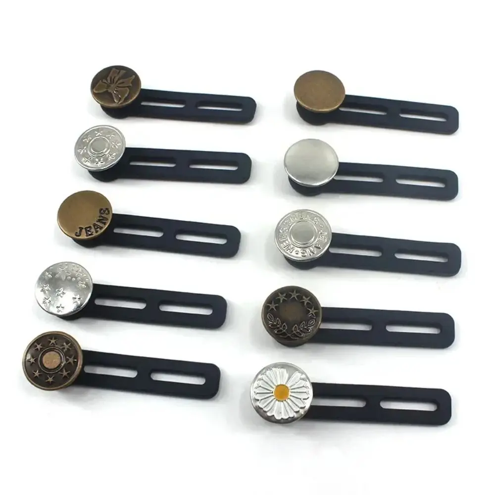 6Pcs Sewing Accessories Jeans Retractable Button Retractable Adjustable Sewing Buttons Metal Buckles Waistband Expander Unisex