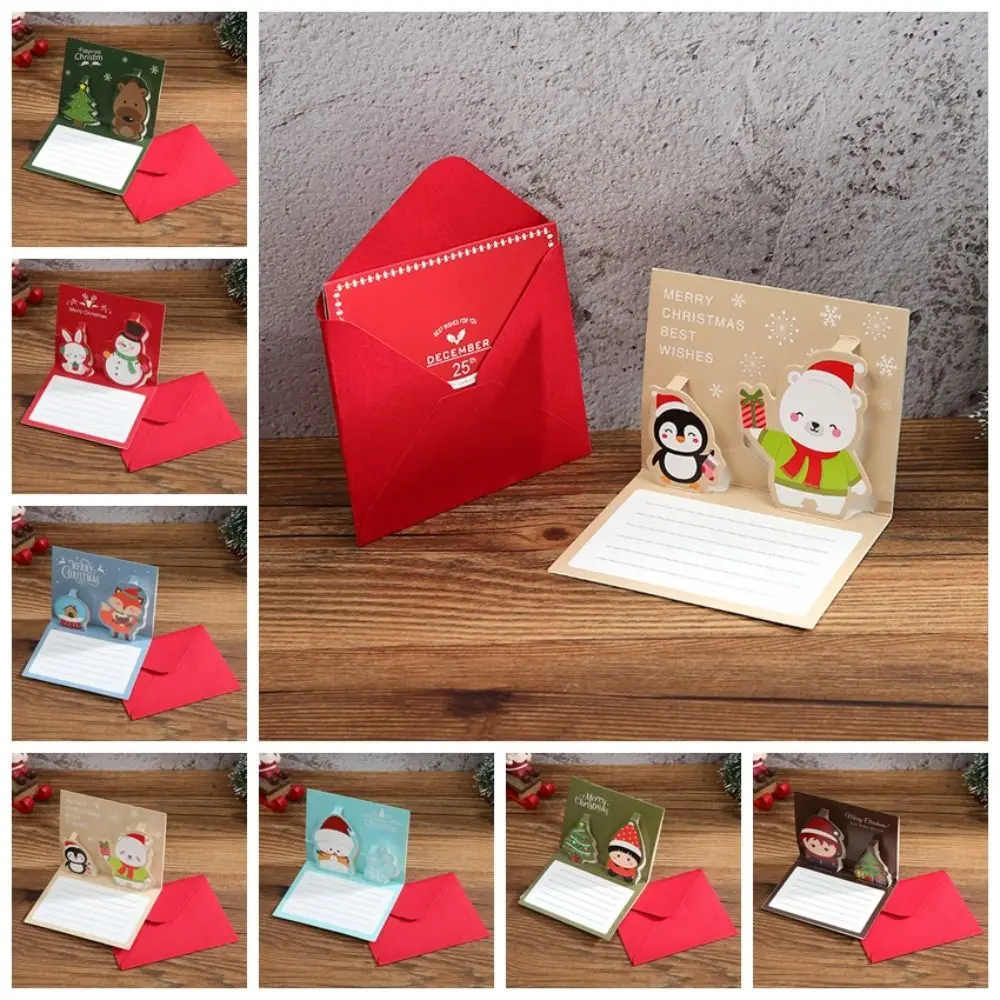 Christmas Tree Merry Christmas 3D Cards Thank You Invitation Christmas Pop-Up Cards Folding Handwriting New Year Greeting Cards