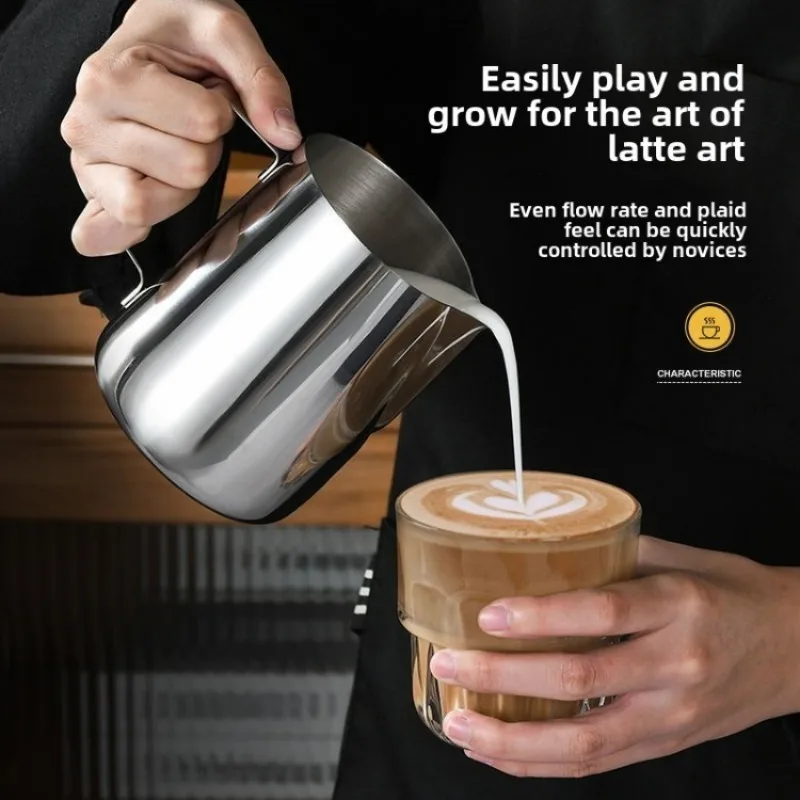 Stainless Steel Latte Art Cup Thickened Suitable for Coffee Latte Art Milk Foaming Milk Can Pointed Mouth Easy Latte Art Machine