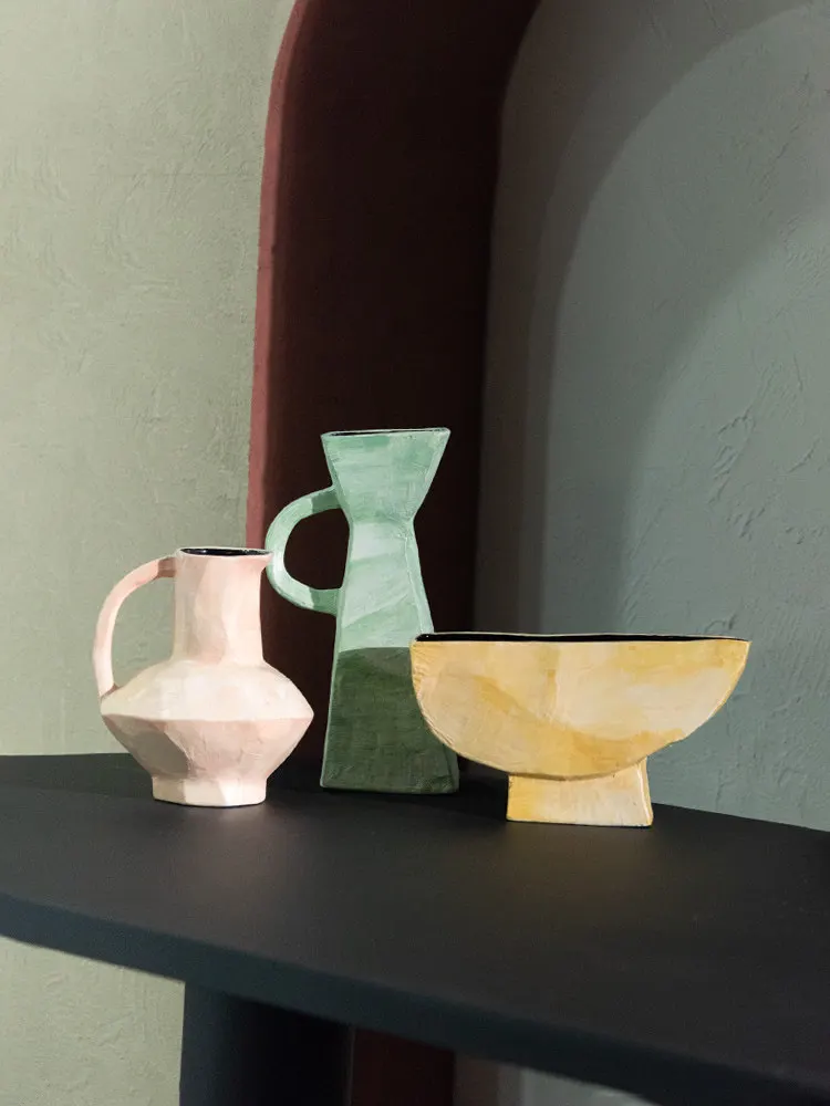 Oil Painting Style Handmade Ceramic Vase Modern Simple Flower Arrangement Home Model Room Decorative Ornament Art