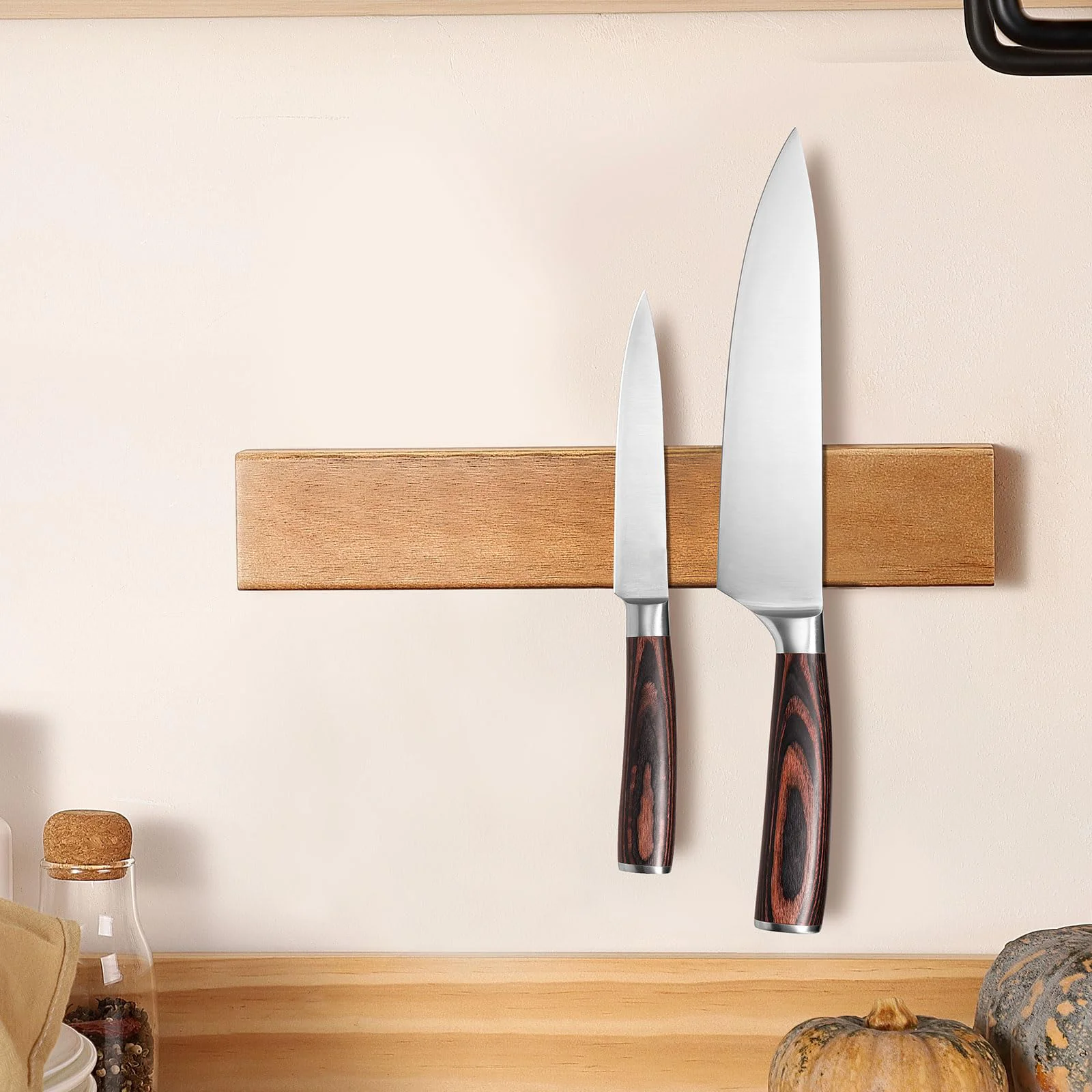 Magnetic Knife Holder for Wall 16 inch Acacia Wood Knife Magnetic Strip, Powerful Neodymium Magnet Knife Hanger Knife Bar