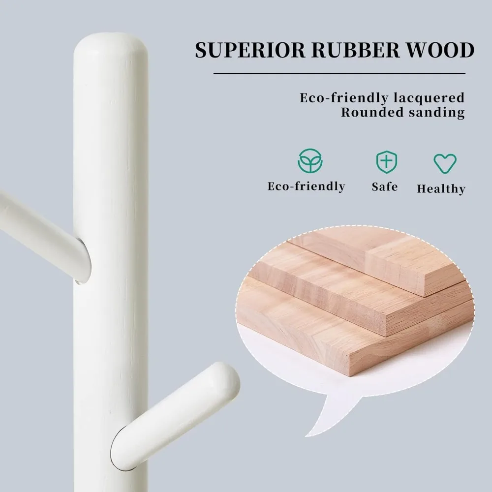 Perchero de pie perchero blanco con 8 ganchos y 3 opciones de altura, perchero infantil de madera con base redonda resistente, salón pequeño tr