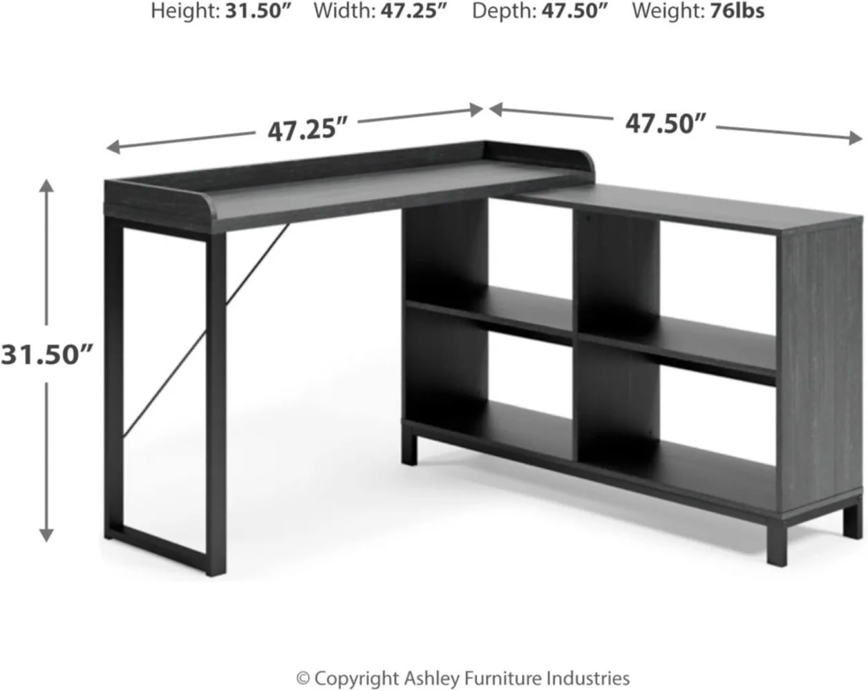 Signature Design By Ashley Yarlow Industrial Home Office L-Shaped Desk with Cube Storage, Black