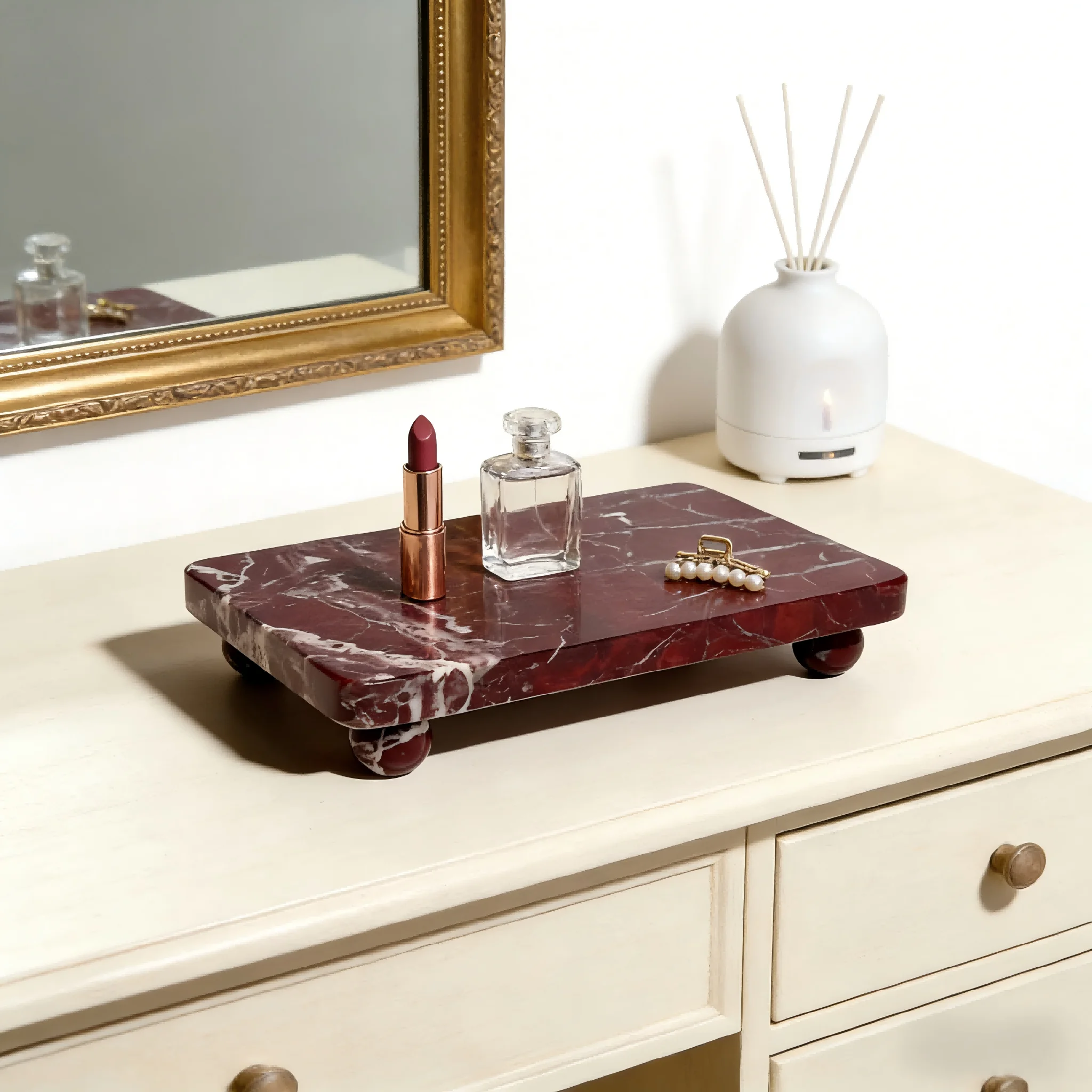 Raised Stone Tray 4 Sphere Feet, Rectangular Catchall Chamfered Corners, Water-Resistant for Soap Jewelry, Vanity Decor - view 5