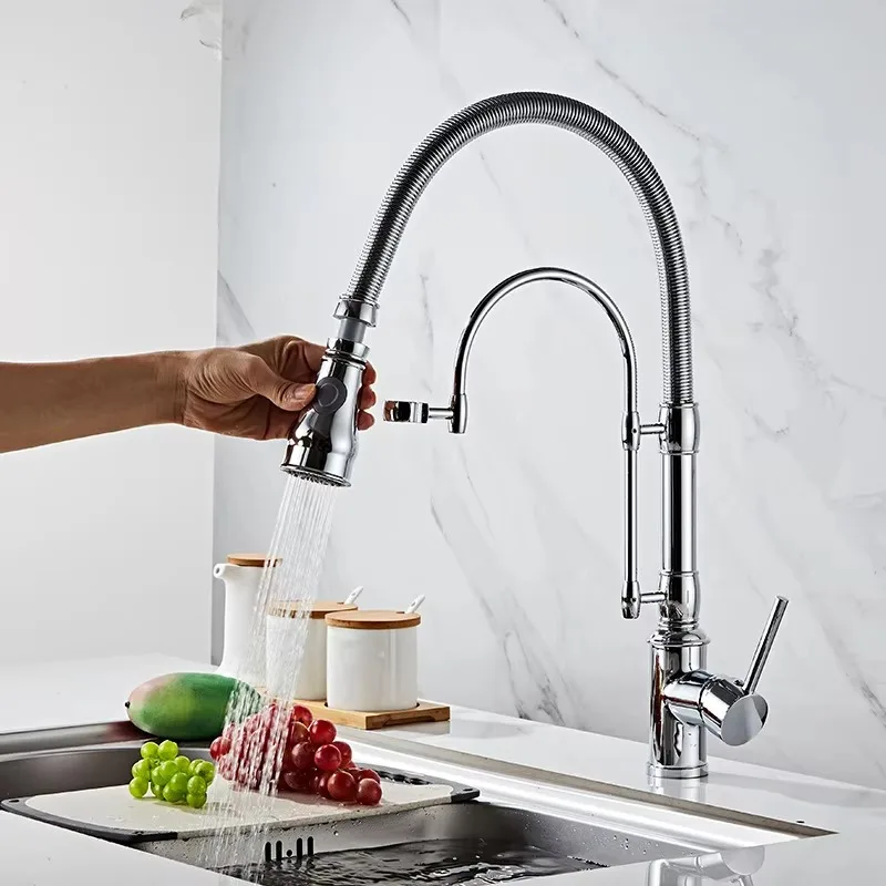 Modern Brass Water Spring Kitchen Faucets Cold and Hot Single Handel  Single Lever Pull Down Sprayer Kitchen Faucets Sink Taps