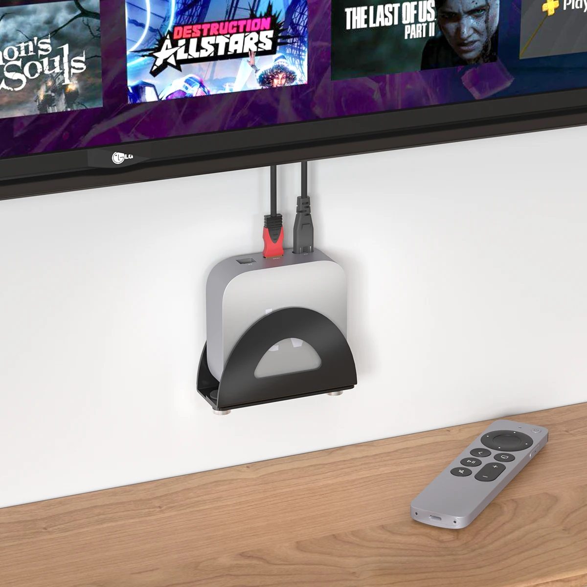 Apple TV pemegang kotak TV, 3/4/4K dudukan dinding Xiaomi Wifi Router mendukung perekat atau bor pemasangan braket hitam logam