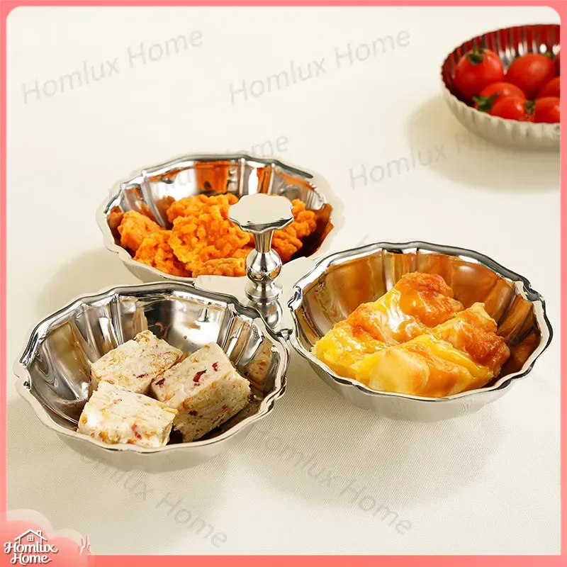 European Stainless Steel Refreshment Plate Creative Fruit Serving Dish for Tea Table Snacks Candy Dessert Dried Fruit Bowl