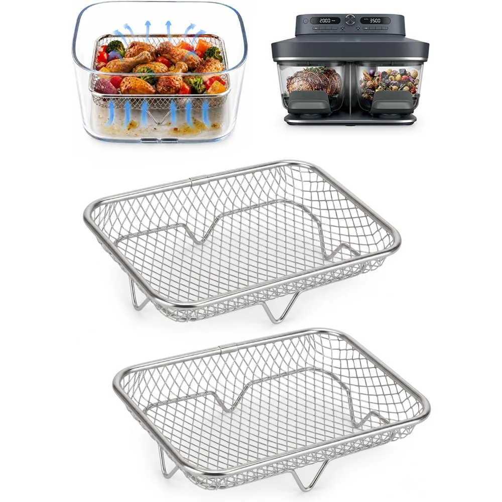 2PCS 304 Stainless Steel Rack for Ninja Crispi DualZone Glass Air Fryer Raised Mesh Crisper Racks, Roasting and Reheating