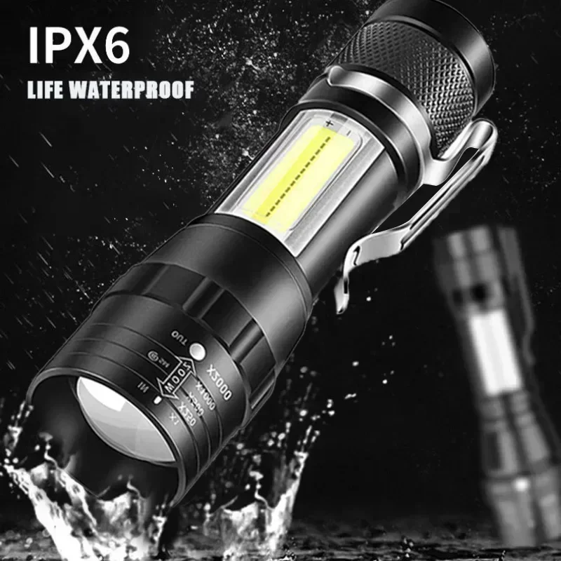 Mini-LED-Taschenlampe, COB + XPE, tragbare Taschenlampe, USB-Aufladung, Camping-Laterne, zoombares Fokuslicht, taktische Taschenlampe mit Stiftclip