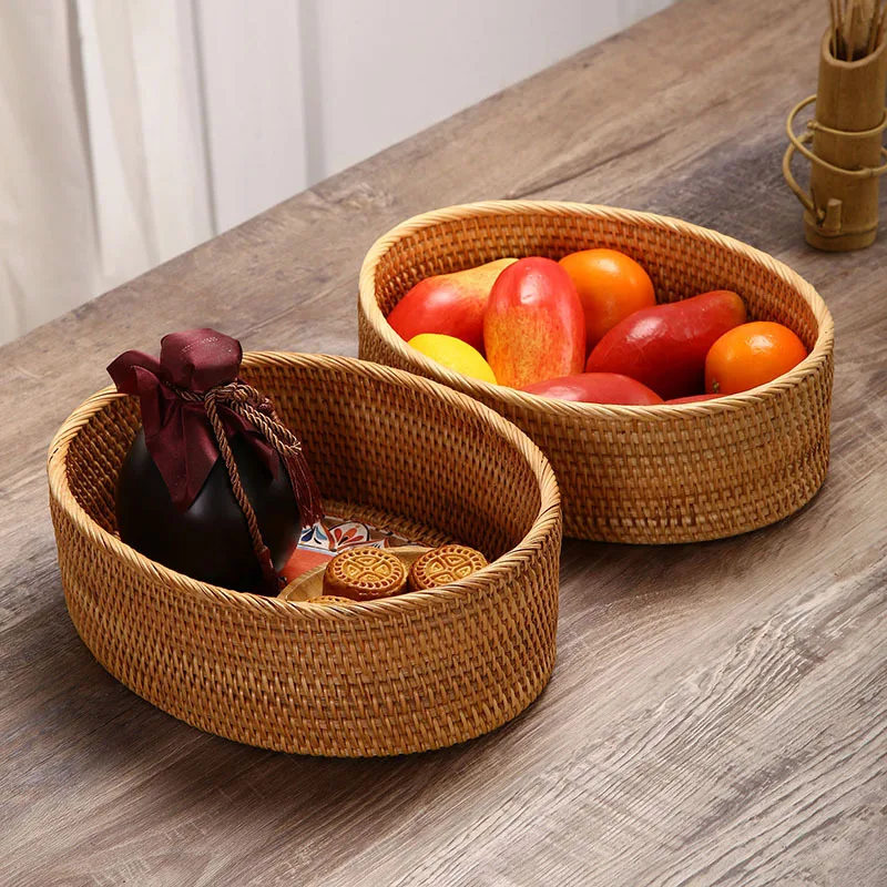 

Rattan basket,Vietnamese handmade,vintage,table storage,dried fruit snack plate,bread fruit basin, household tea set accessories