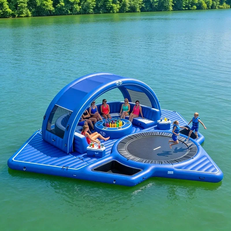 Newly Upgraded Summer Water Park Inflatable Water Entertainment Combination Platform Sofa Dock Tent Built-in Trampoline