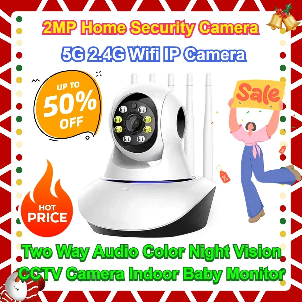 

Two Way Audio Color Night Vision CCTV Camera Indoor Baby Monitor 5G 2.4G Wifi IP Camera 2MP Home Security Camera