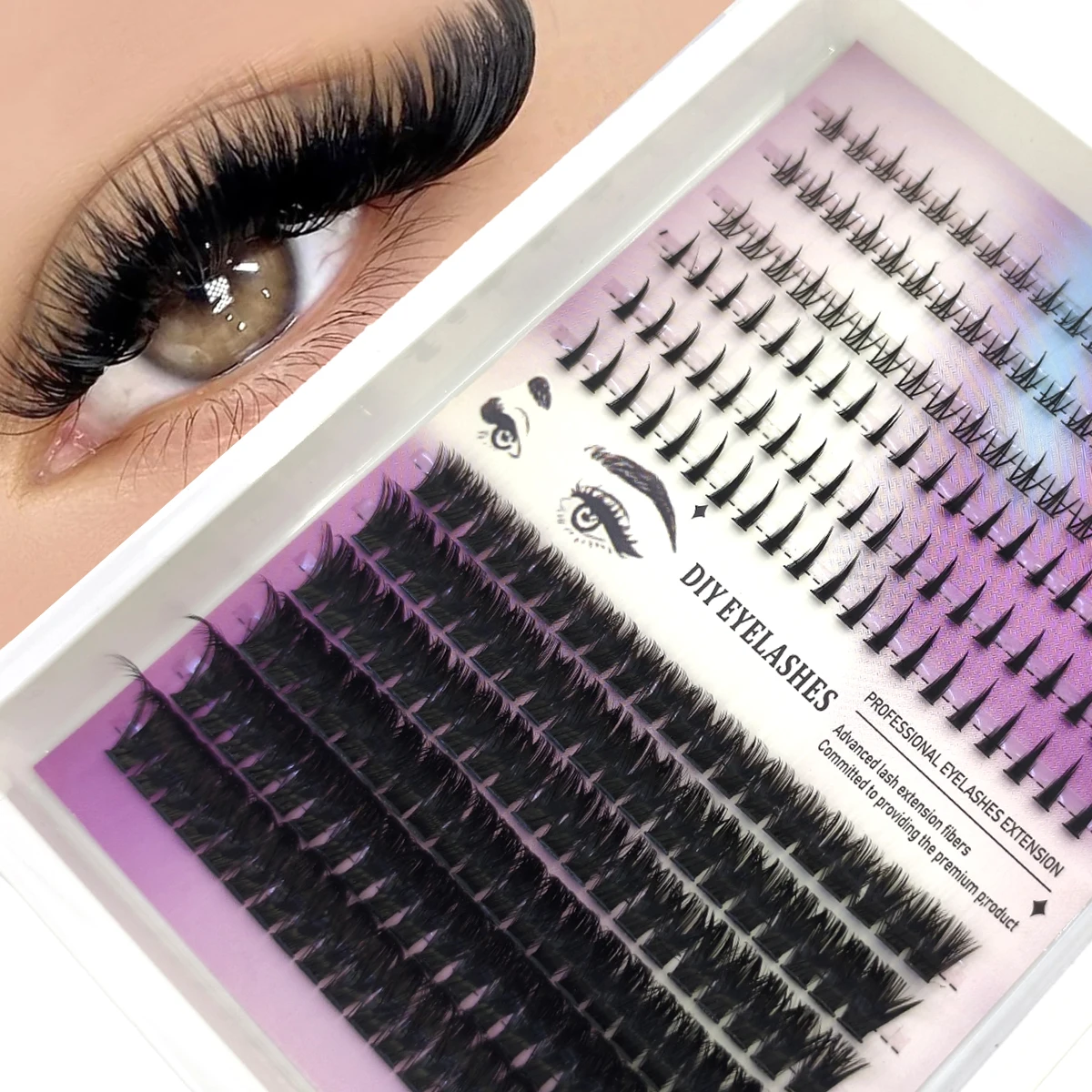 12-reihiges Salon-Look Wimpern-Cluster-Set für DIY-Wimpernverlängerung, Comic-Wimpernzange, Grou Oberwimpern, Volumen-Fairy-Wimpern