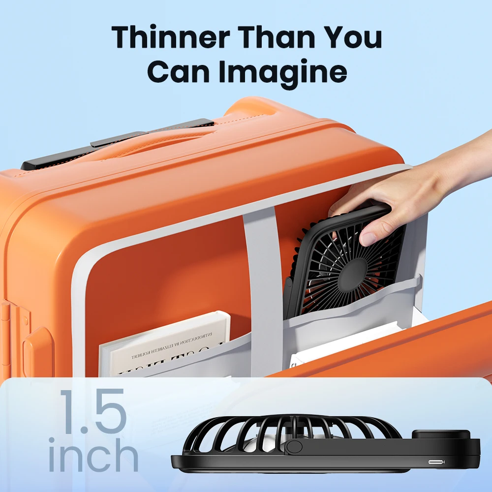 مروحة مكتب محمولة بقدرة 5000 مللي أمبير في الساعة مكونة من قطعتين مروحة شخصية تعمل ببطارية قابلة لإعادة الشحن، هادئة 180 °   مروحة طاولة صغيرة قابلة للطي 4 سرعات للرياح