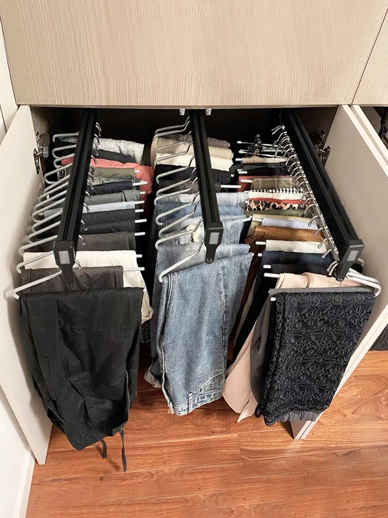 Robuster, ausziehbarer Kleiderschrank, Valet-Stange, verstellbare Kleiderschrank-Kleiderschiene, obere Montage, Kleiderschrank-Aufhänger, Rack-Stange, Kugellager-Rutsche – Detail 1