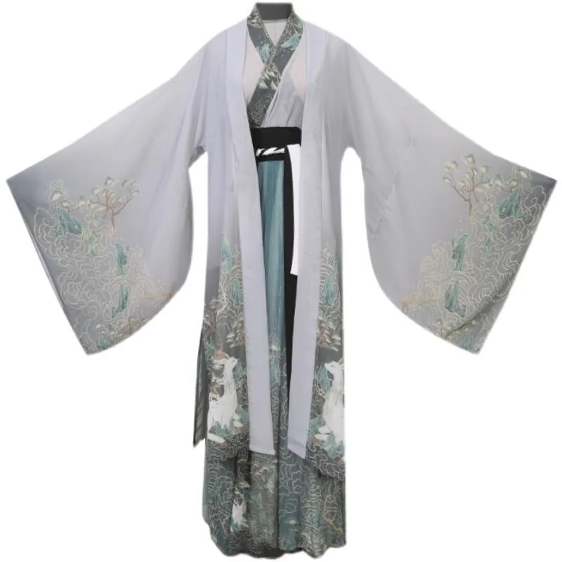 Hanfu Wei Jin Cross-collar Waist Big-sleeved Shirt Fresh and Elegant Fairy Student Chinese Style Hanfu Unisex Couple