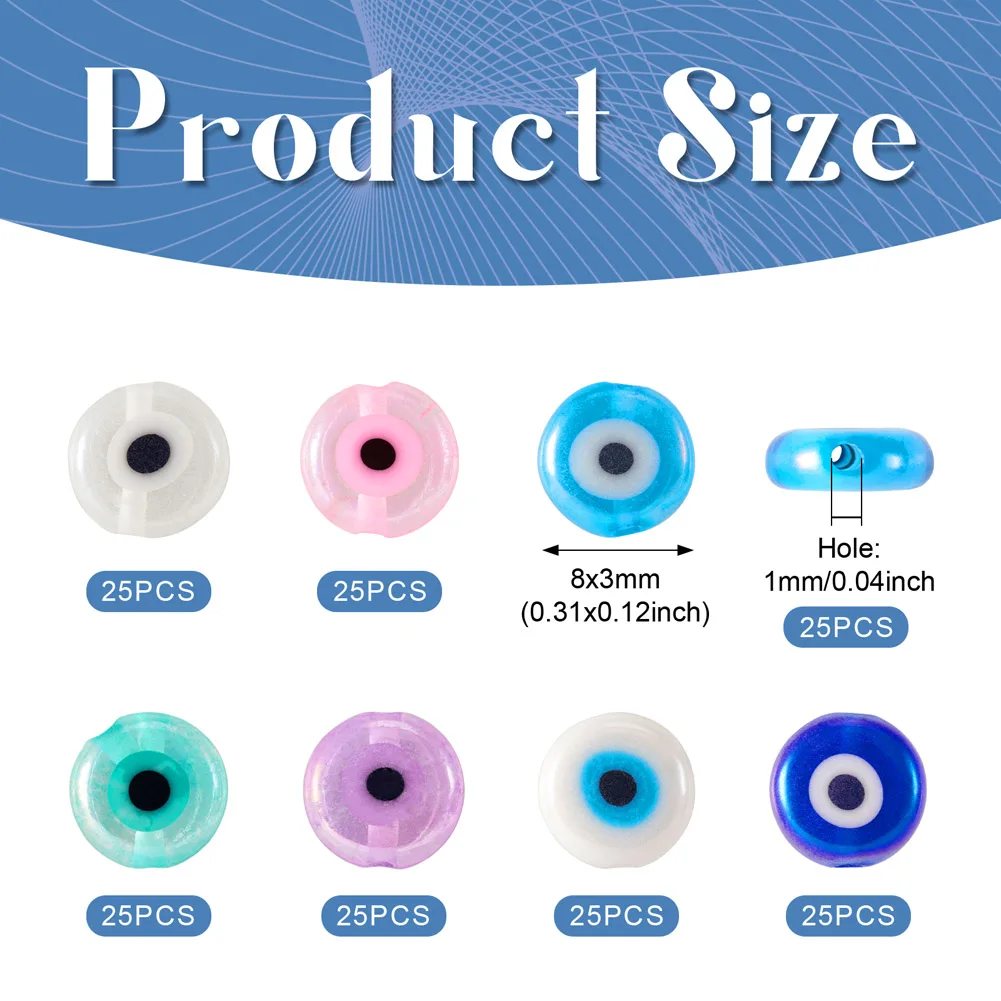 Pandahall 175Pcs AB Colors Evil Eye Lampwork Glass Beads 8mm Flat Round Beads for Jewelry Making Diy Bracelet Accessories