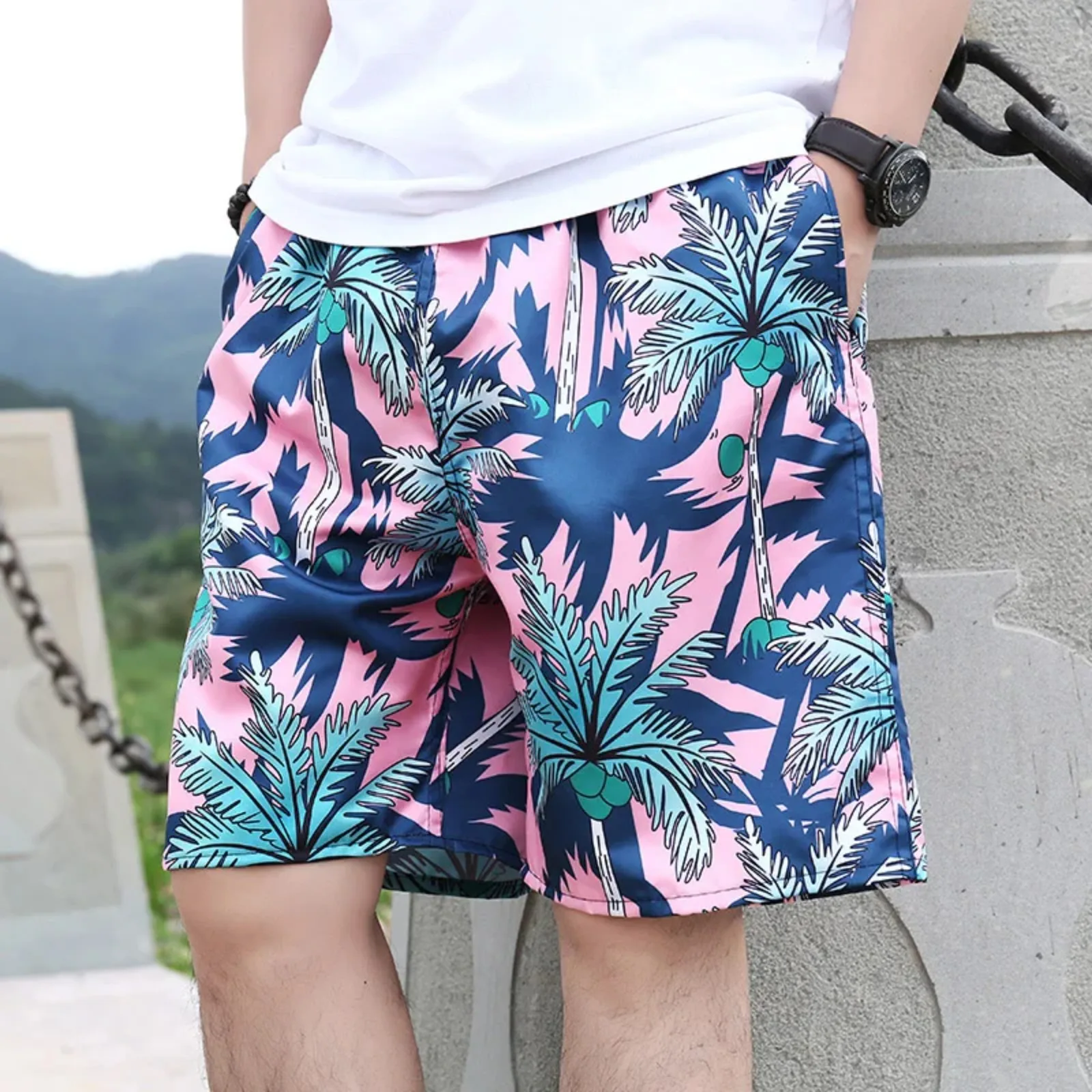 2024 Summer Hawaiian Beach Shorts Holiday Casual Colorful  Print Sportswear Quick Drying Trunks Ice Shorts Hawaii Swimsuit