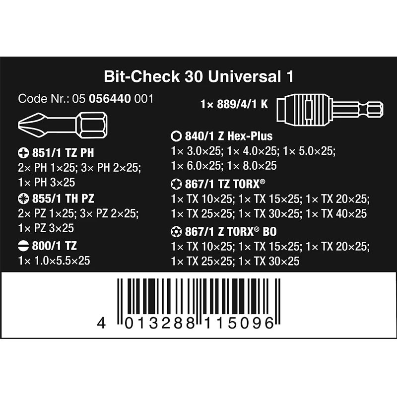 WERA 05056440001 Bit-Check 30 Universal 1 Universal Screwdriver Set High Quality Materials Exquisite Workmanship