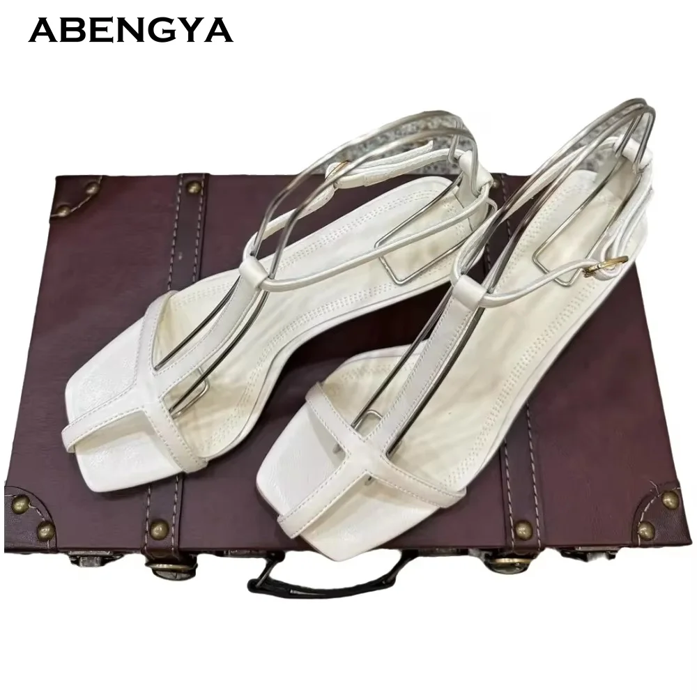 

Summer Sexy Leather Gladiator Sandals Women Square Toe Ankle Strap High Heel Dress Shoes Fashion Party Wedding Shoes For Women