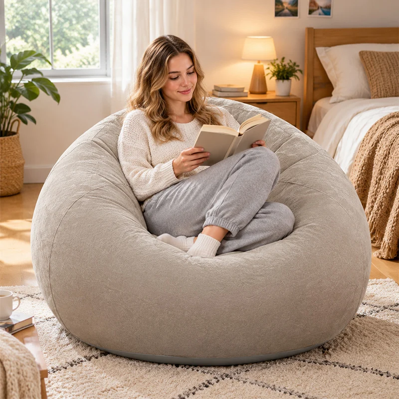 Round Sofa Chair Cushion Soft Inflatable Seat With Air Pump Foldable Indoor Outdoor Lounge Stool Camping Backyard Seat Accessory