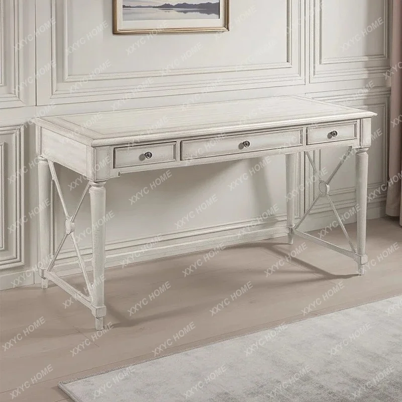 rural antique white solid wood desk writing furniture desk retro old desk