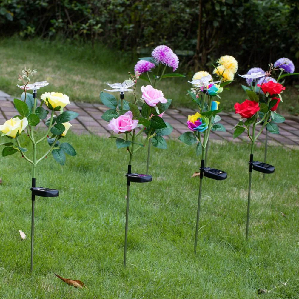 

Lawn Lamp Lights Solar Garden Decor Post Outdoor Landscape LED Flower Flowers Roses