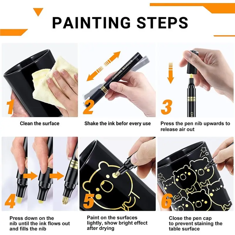 

XB-Chrome Markers 3 Pack, Permanent Reflective Metallic Paint Pen, High Gloss Liquid Mirror Car DIY Model Painting Tool