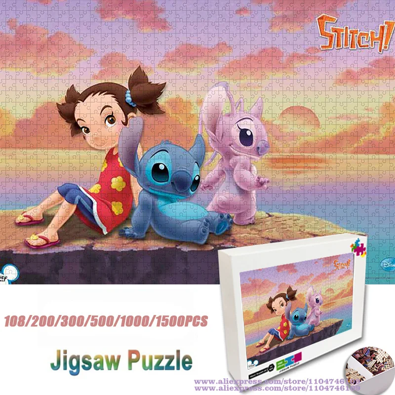 

Пазл Disney Anime Lilo & Stitch, 108/200/300/500/1000/1500 шт., интеллектуальные пазлы для детей, подарок на Рождество/день рождения