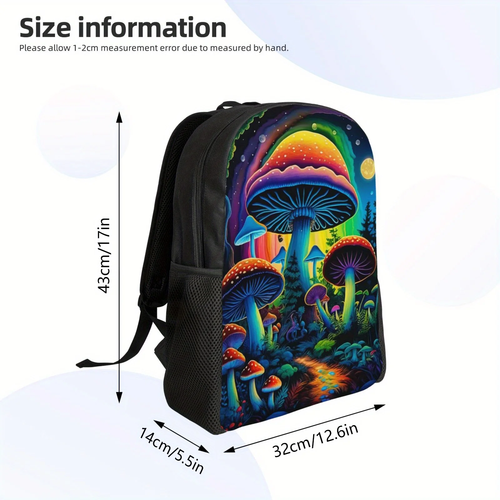 Mochila informal Fantasy Mushrooms con cierre de cremallera, forro de poliéster, correa de hombro ajustable, bolsa de libros espaciosa para el trabajo