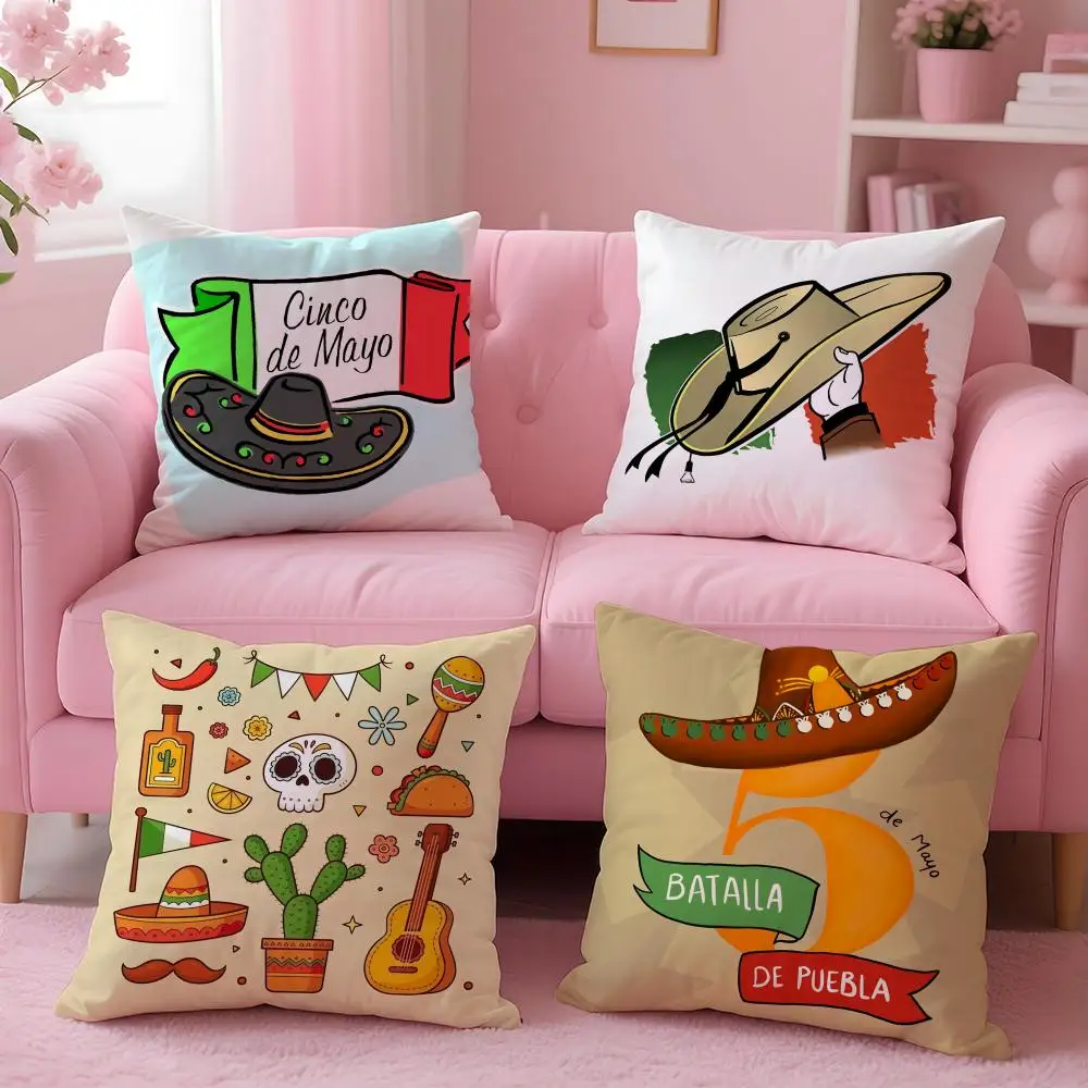 Cinco de Mayo Mexico May 5th Cushion Cover Plush Fabric Soft Double-Sided Printed Sofa Warm Winter Home Gift Pillow Case