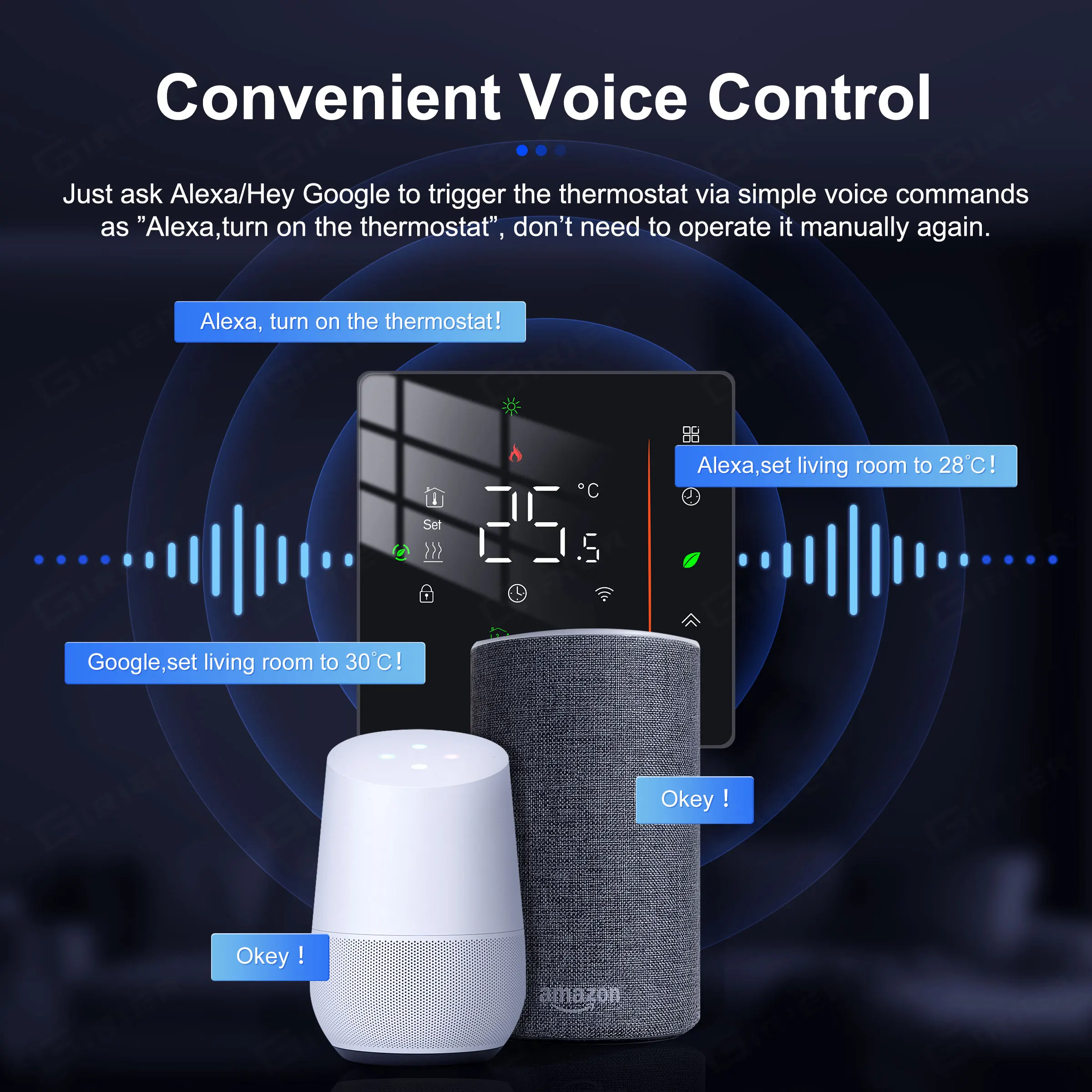 GIRIER-termostato inteligente de calefacción por suelo radiante, termostato con WiFi, caldera eléctrica/de agua/Gas, funciona con Alexa y Google Home, Tuya