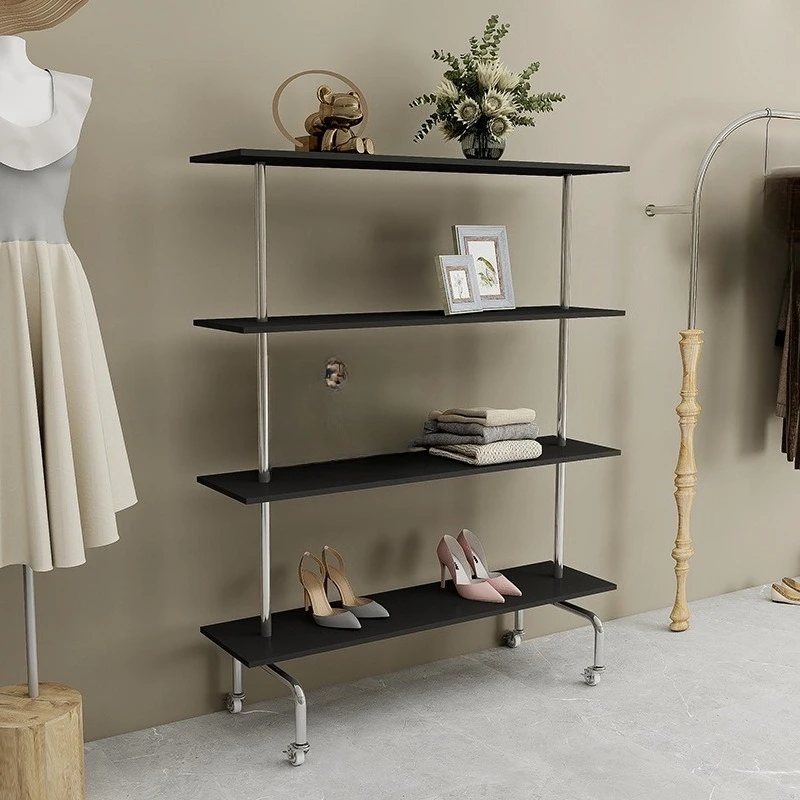 Multi-layer floor display rack mobile pulley bag rack