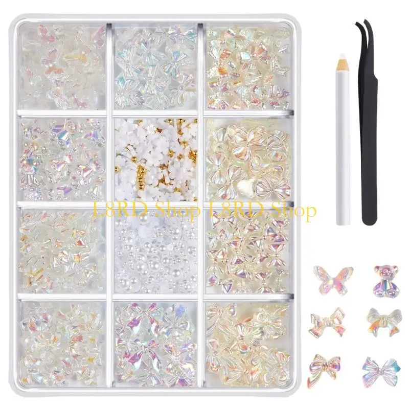 L8RD 1box Chuyên nghiệp Nails Charm cho Nails Nails Nhinestones Trang trí móng tay